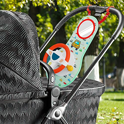 COVTOY Baby Car Seat Toys for Infants with Mirror, Carseat Toys Steering Wheel with Music Lights