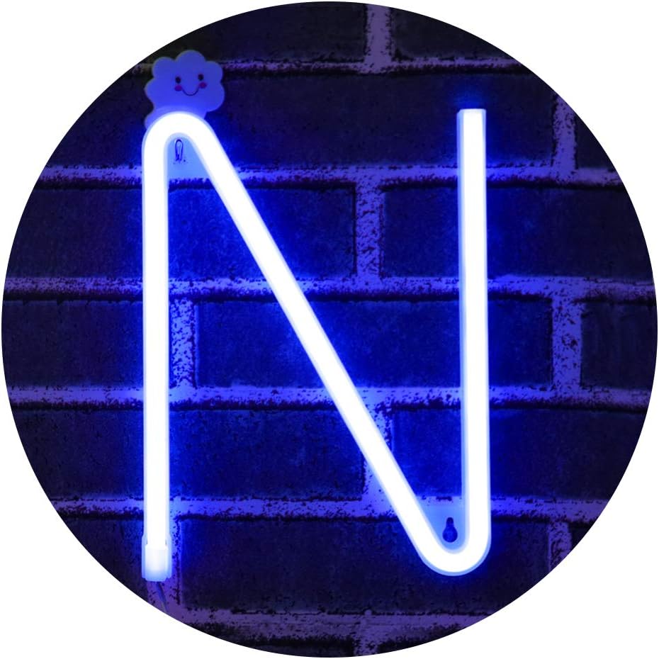 LED Neon Letter Light, USB Batteries Operated Marquee Letter Sign for Night Light Bright Lamp Words for Home, Hotel, Indoor Wall Decor-blue Letter N