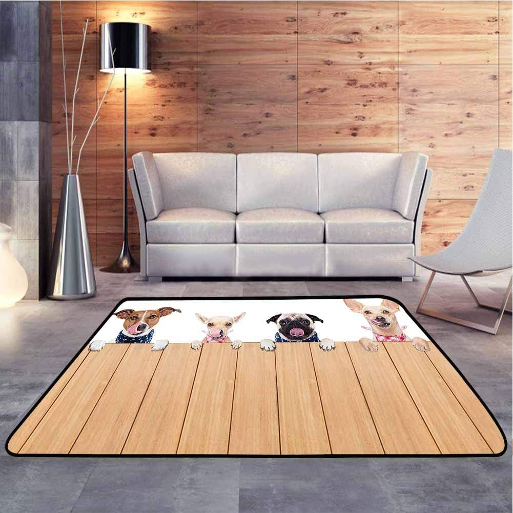 Living Room Carpets Row of Hungry Dogs Tongue Sticking Out Behind A Wall of Contemporary Modern Multicolor Area Rug for Indoor Living Dining Room, 6 x 9 Feet