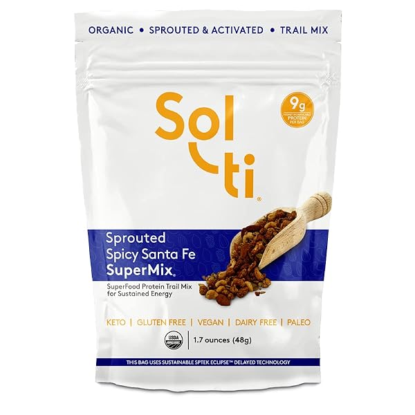 SOL-TI SUPERFOOD ORGANIC SPROUTED & ACTIVATED TRAIL MIX – HIGH PROTEIN – SPICY SANTA FE SUPERMIX® (6 BAGS, 1.7 OZ EACH)