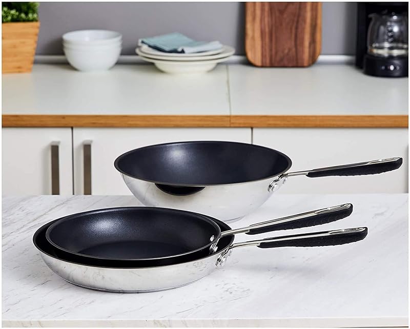- Set da 3 pezzi in ceramica antiaderente in acciaio inossidabile, 24cm, padella 28cm, wok da 28cm