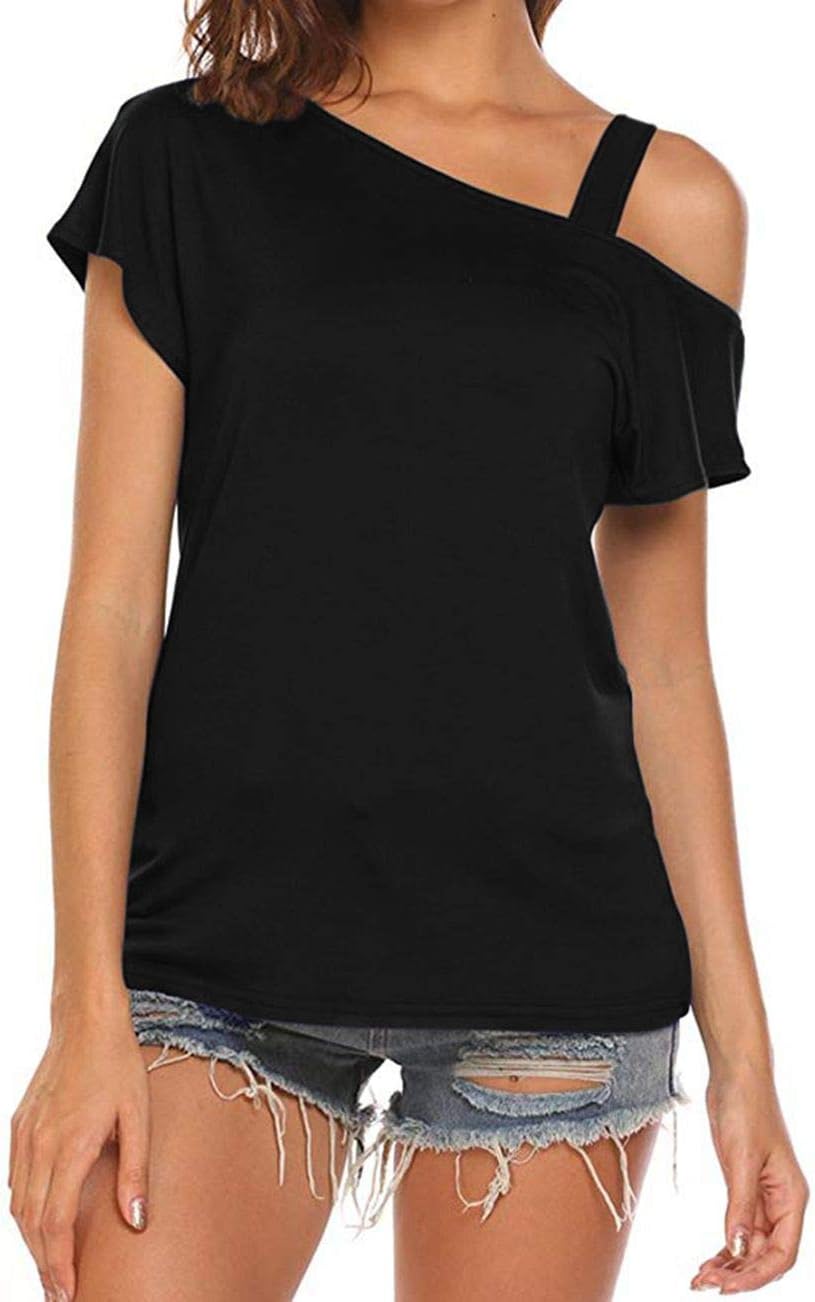 Women's Short Sleeve Cold Shoulder Casual Tshirt Blouse Sexy Tunic Top