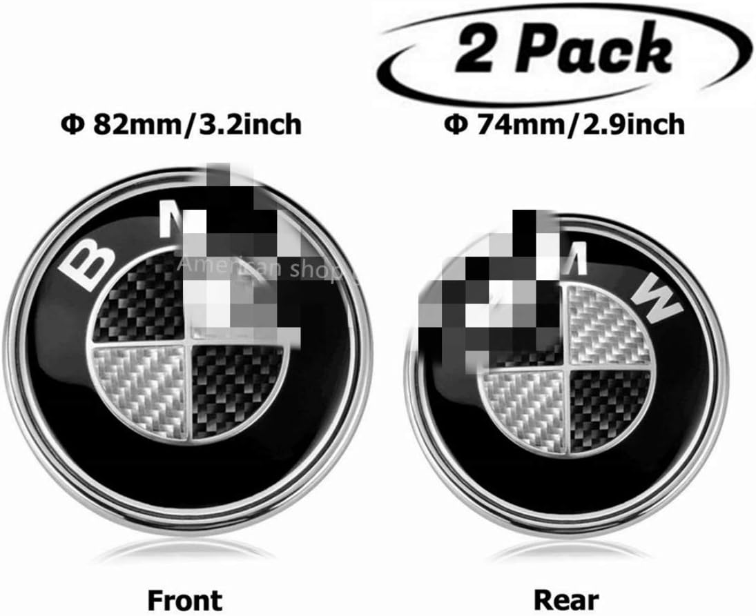 Emblems Hood and Trunk Black Carbon Fiber pattern for Emblem Logo Replacement Front 82mm Rear 74mm for E30 E36 E46 E34 E39 E60 E65 E38 (74mm + 82mm)
