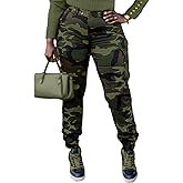 Famnbro Women Camo Pants Camouflage Cargo Pants Ankle Cuffed Army Fatigue Joggers Streetwear