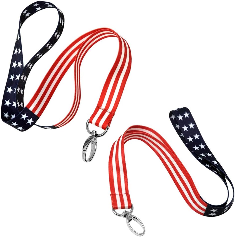 2X USA Star & Stripe American Flag Patriotic Lanyard - Cell Phone/ID Card/Medal/Badge/Holder (2)