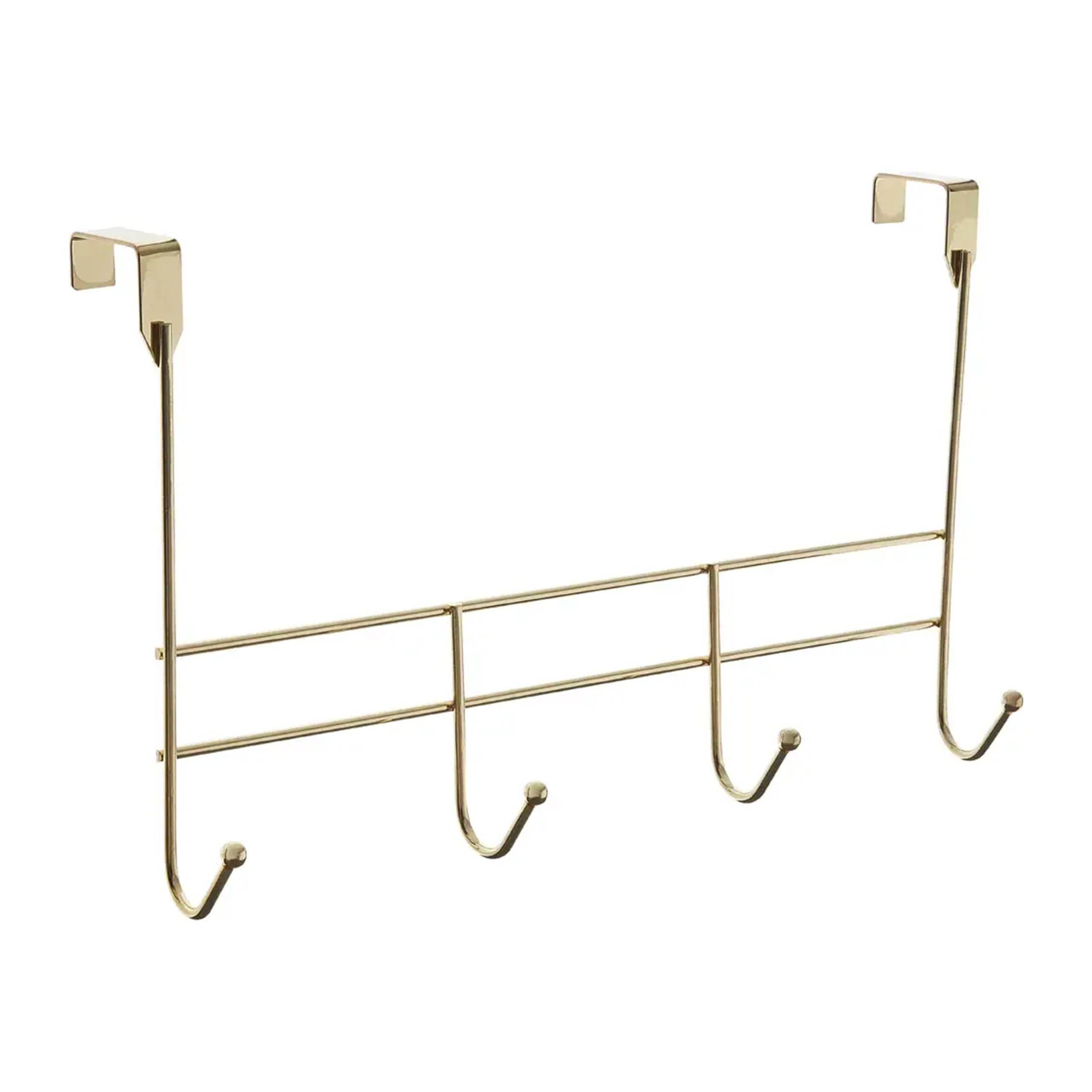Premier Housewares Functional 4 Hook Champagne Gold Over Door Hanger | Stylish Over Door Coat Hanger for Washroom | Sturdy Design Hanging Rack for Livingroom | U-Shaped Racks