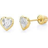 14k Yellow Gold 4mm Heart Solitaire Diamond Cut Stud Earrings with Screw Back
