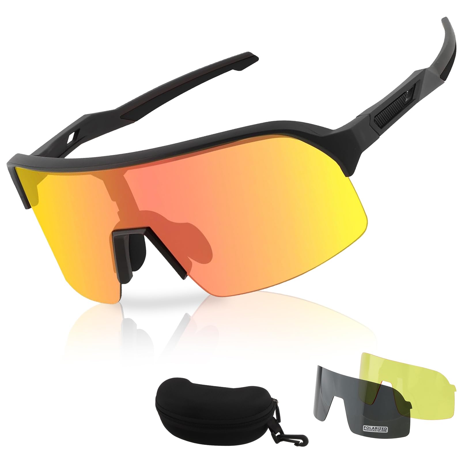FOCUHUNTER Sports Glasses for Men Women, Cycling Eyewear for Baseball Running Cycling Glasses 3 Lenses