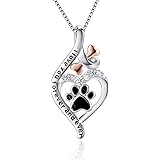 VANLAMS Womens 925 Sterling Silver Bone Love Heart Dog Paw Print Pendant Necklace I Love You Forever and Ever, Gifts for Dog