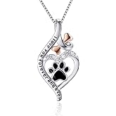 VANLAMS Womens 925 Sterling Silver Bone Love Heart Dog Paw Print Pendant Necklace I Love You Forever and Ever, Gifts for Dog Owner