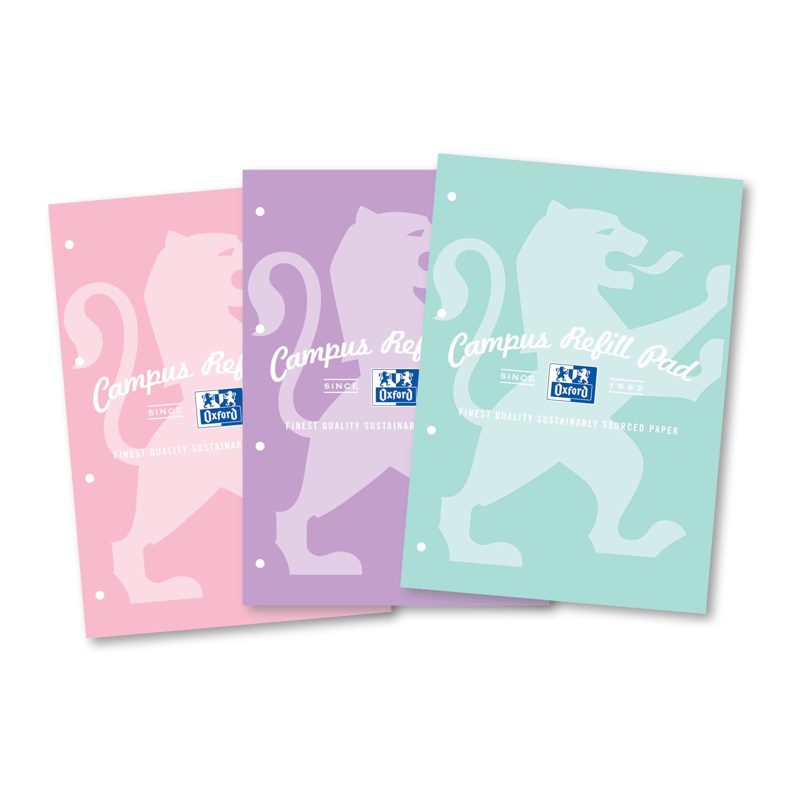 Oxford Campus, Lined Paper A4 Refill Pad, 140 Pages, Pastel Colours, Pack of 3