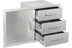 SGOLAN Outdoor Kitchen Door Drawer Combo Cabinet 38.1W x 22.6H x 20.8D BBQ Access Door&Triple Drawers Combo, Stainless Steel Handles for Outdoor Kitchen Island
