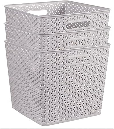 Curver My Style Rattan Effect 3x 25L Storage Baskets Light Grey