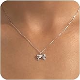 JEMUALE Sterling Silver Necklaces for Women Bow Necklace Cute Bowknot Pendant Dainty Chain Choker Necklace Trendy Jewelry Gift