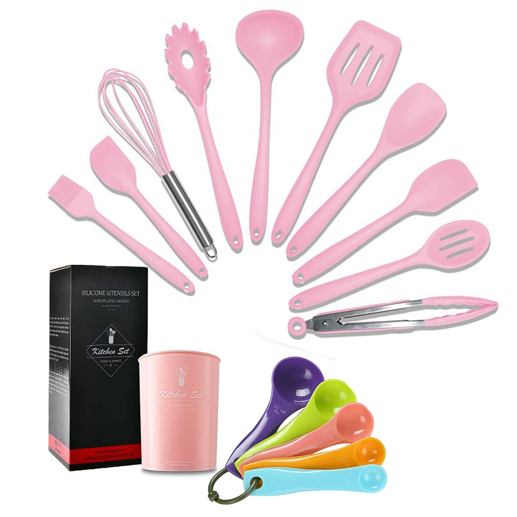 SIPLIV 16PCS Silicone Utensils Set Heat Resistant Cookware Utensils Kit Easy to Clean Kitchenware Kitchen Tools for Non-Stick Cookware - Pink