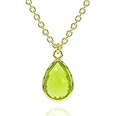 Genuine Gemstone Necklace for Women - Authentic 925 Sterling Silver Necklace 18K Gold Jewelry, Dainty Oval Shape Pendant Necklace for Teen Girls, Birthstone Gift for Mothers Day