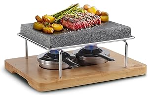 Artestia Hot Stone Cooking Set for Steak, Volcanic Stone Grill Plate with 2 Burners, Lava Steak Stone Set for Indoor Dining, 