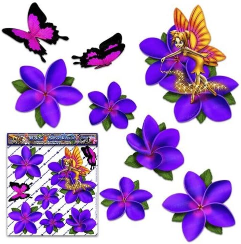 Small FAIRY Fantasy Frangipani Plumeria Purple FLOWER + BUTTERFLY Animal Decal Car Stickers - ST00062PL_SML - JAS Stickers