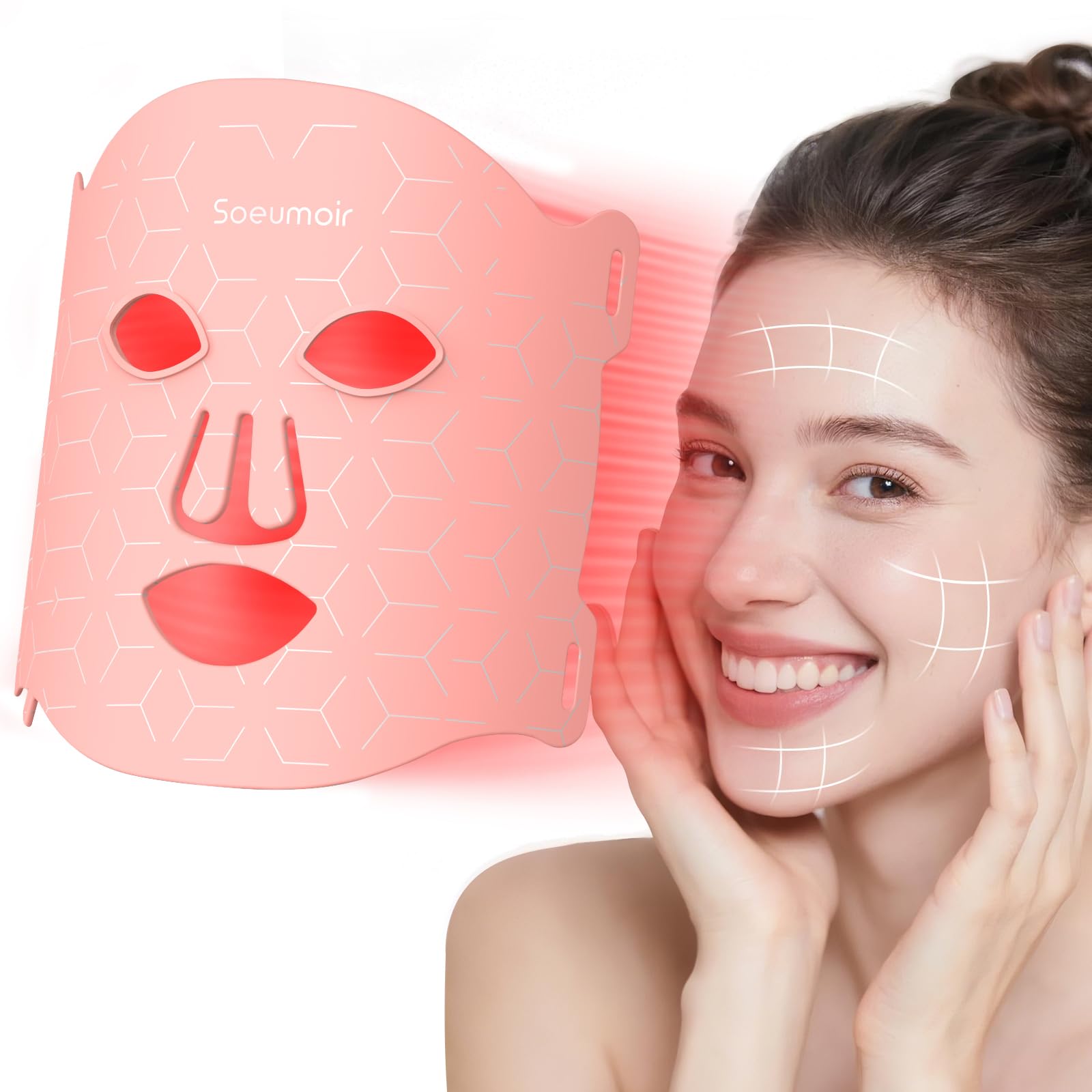 Photo 1 of Soeumoir Red Light Therapy Mask, 7 Colors LED Face Mask Red Light Therapy with Rechargeable Controller, Near-Infrared LED Light Therapy Mask with Timing Function for Home Skincare