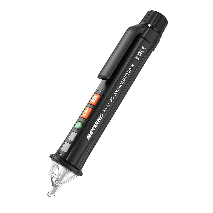 penna tester di tensione,Meterk doppia portata (12-1000 V/48-1000 V),senza contatto Matita di prova con LED Indicatore Digitale Rivelatore Multi-Sensor del Cicalino (nero)