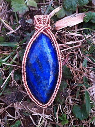 Lapis Lazuli Faceted Cab Non-Tarnish Copper Wire Wrapped Pendant
