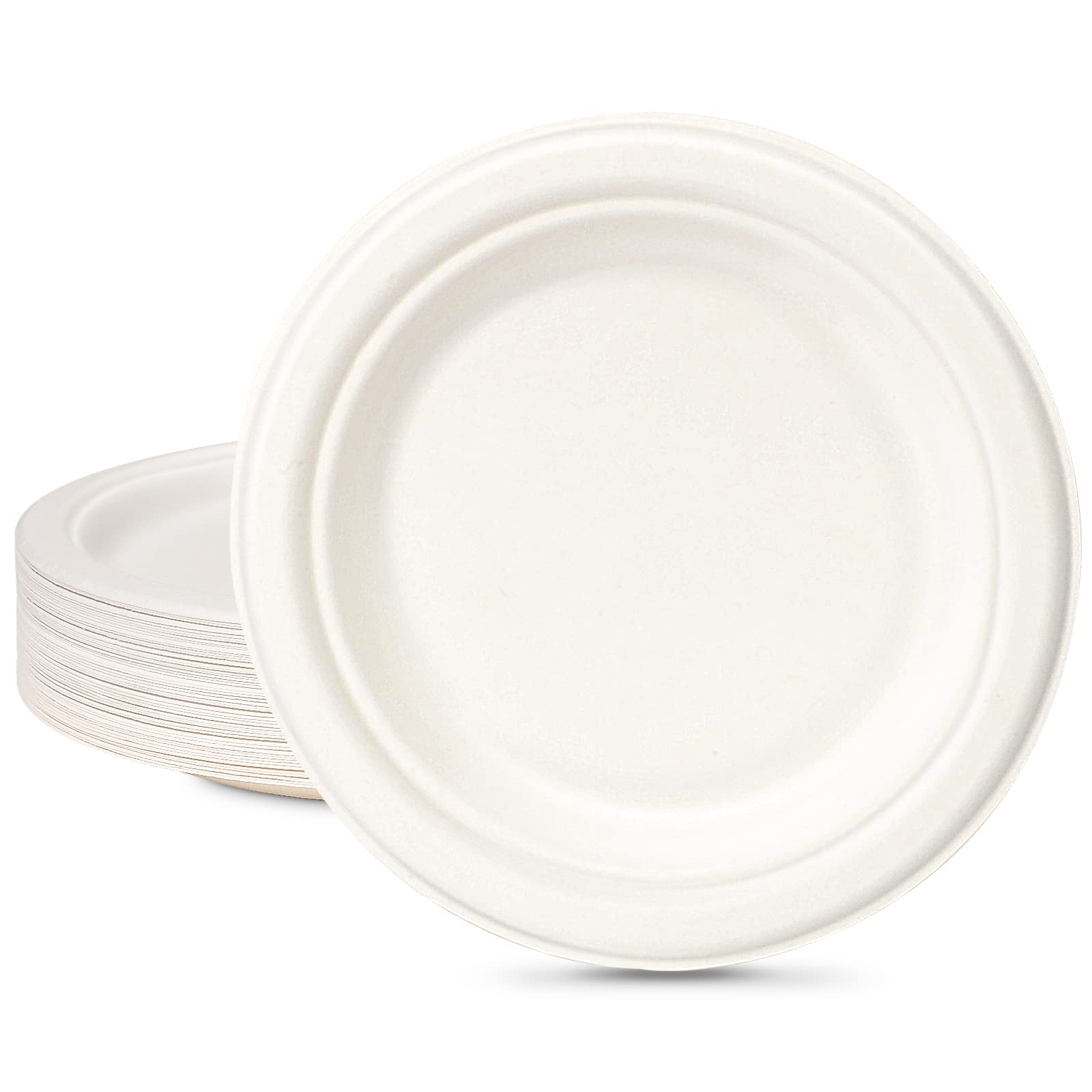 greensight Rigid Disposable Paper White Plates 100 Pack 7 inch - Eco-Friendly, Small Plates Strong Heavy Duty Compostable for BBQ Party Picnic Christmas