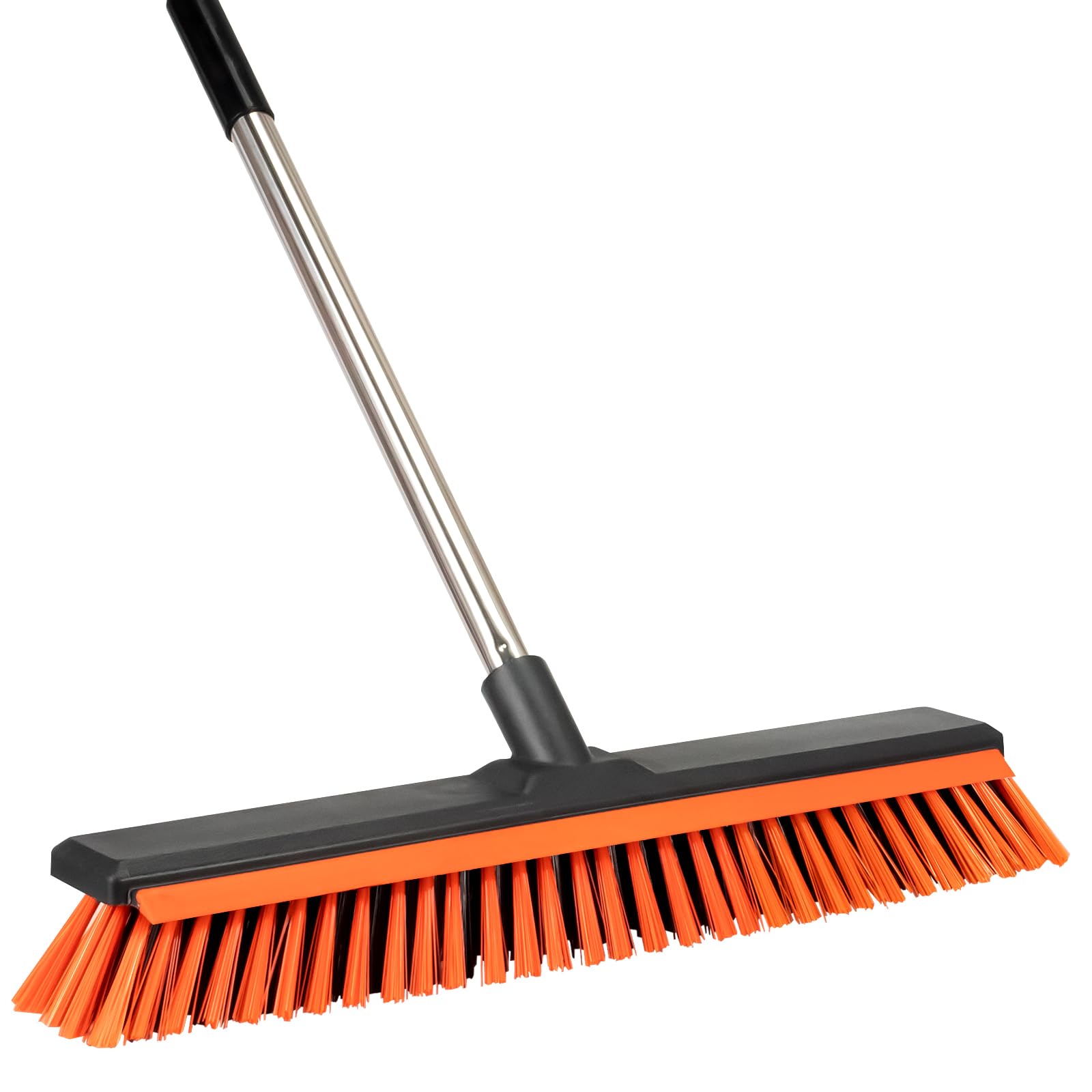 Photo 1 of 18" Push Broom Outdoor with Rubber Squeegee,Heavy Duty Broom Brush with Handle,Stiff Bristles for Patios and Deck Dirt Garage Warehouse Driveway Concrete Floor Cleaning Scrubbing