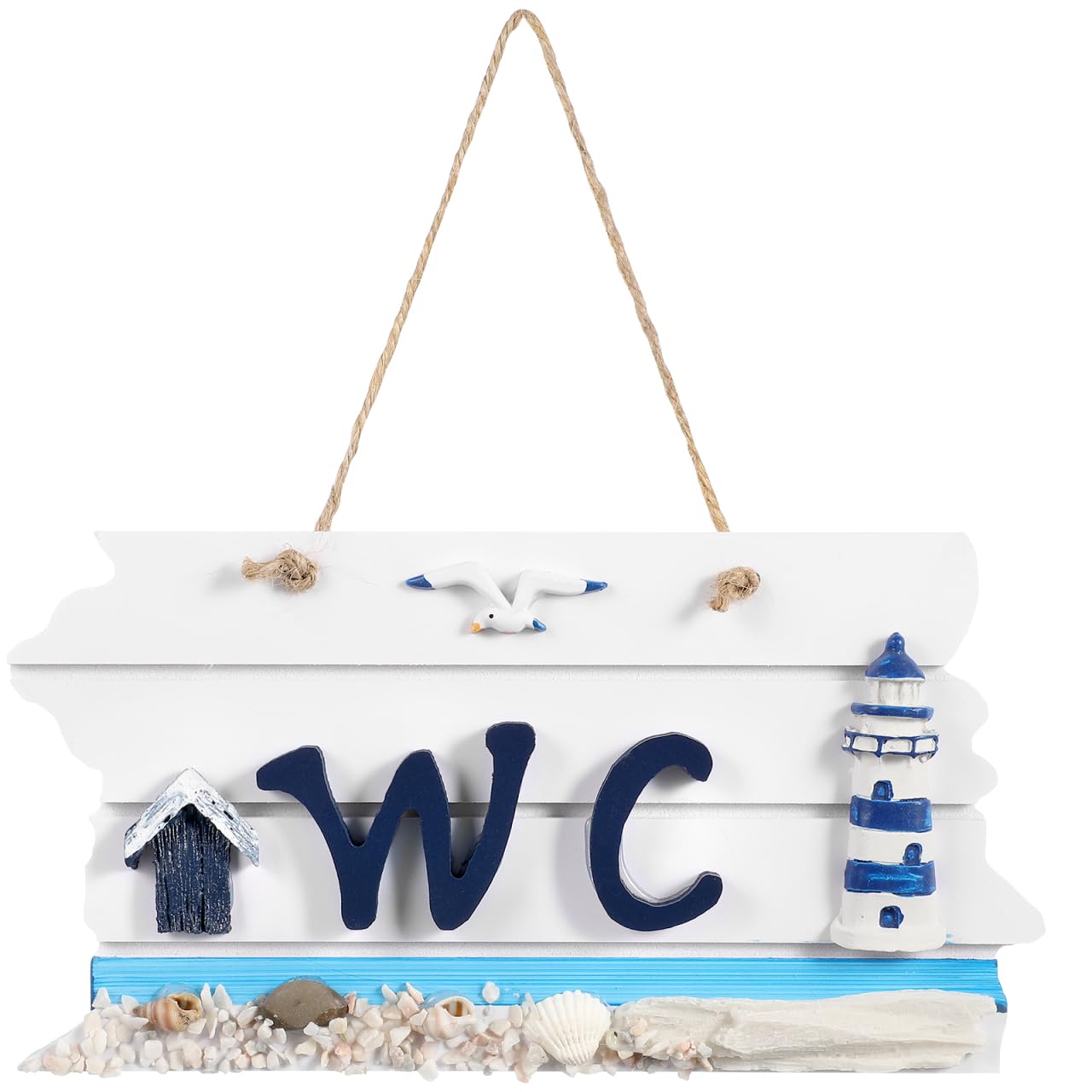 WOFASHPURET Mediterranean Hand Carved Wooden Lighthouse Wc Sign Board 8.58X4.61 Inch Nautical Bathroom Wall Hanging Plaque Decorative Beach Bathroom Accessory