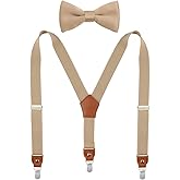DEOBOX Suspenders for Boys Men's & Bow Tie Set Adjustable with Strong Clips