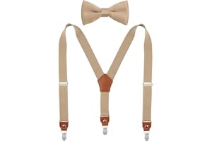 DEOBOX Suspenders for Boys Men's & Bow Tie Set Adjustable with Strong Clips