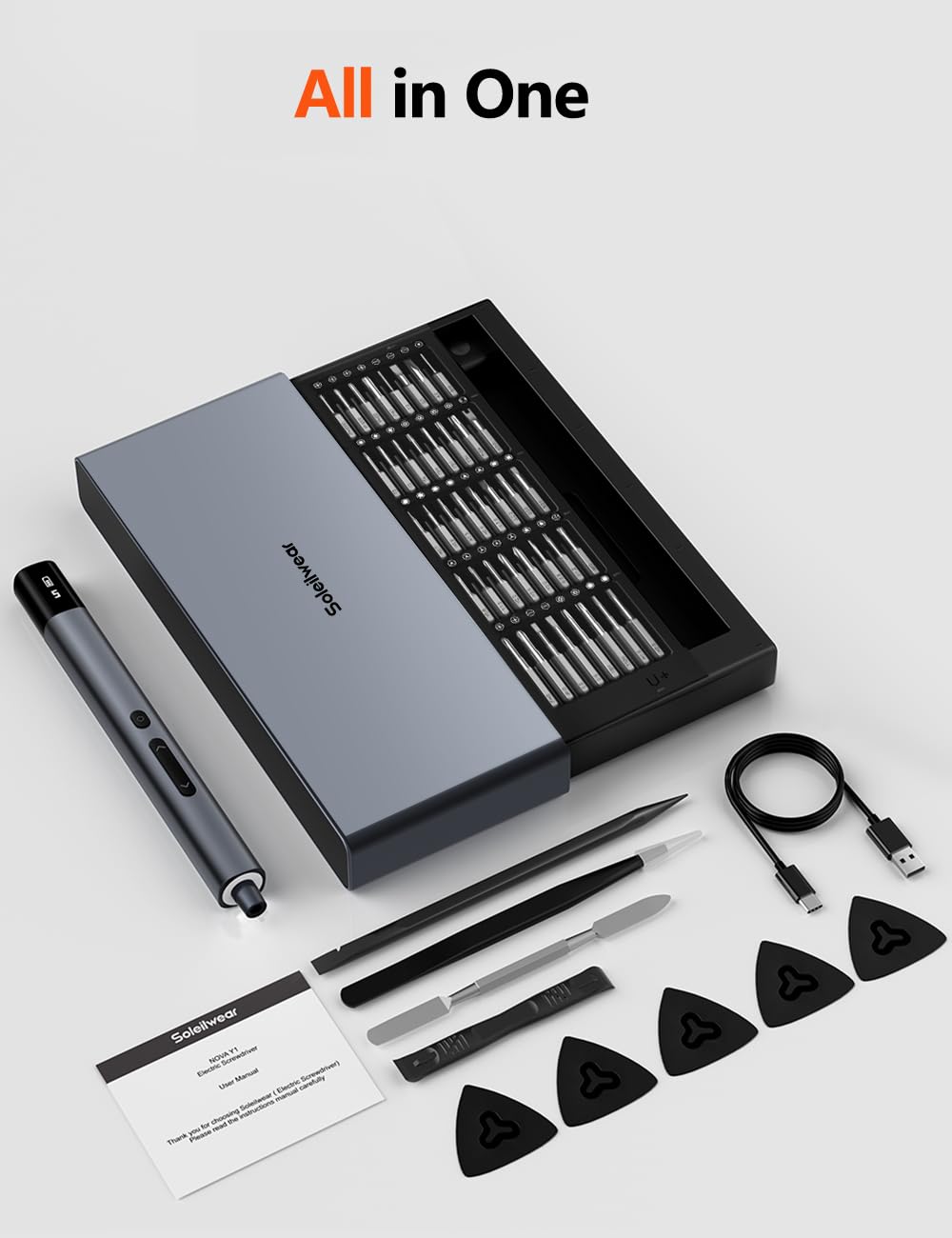 Mini Electric Screwdriver Set, Small Electric Precision Screwdriver with 5 Torque Levels, Max 0.75N.m, 500mAh Battery, 50-in-1 Cordless Power Screwdriver Kit for Laptop, Phone & Electronics Repair