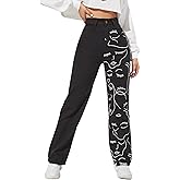 WDIRARA Women's Graphic Print High Waist Wide Leg Jeans Button Denim Pants