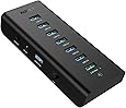 AUKEY Powered USB Hub with 6 USB 3.0 Ports, 1 Ethernet Port, 1 Charging Port, 12V/3A Power Adapter for Smartphones and Laptops