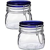 Bormioli Rocco Fido Collection, 2 Pack, 17 Oz. Food Storage Glass Jars, Airtight Rubber Seal & Glass Lid, With Stainless Wire Clamp, Made In Italy.