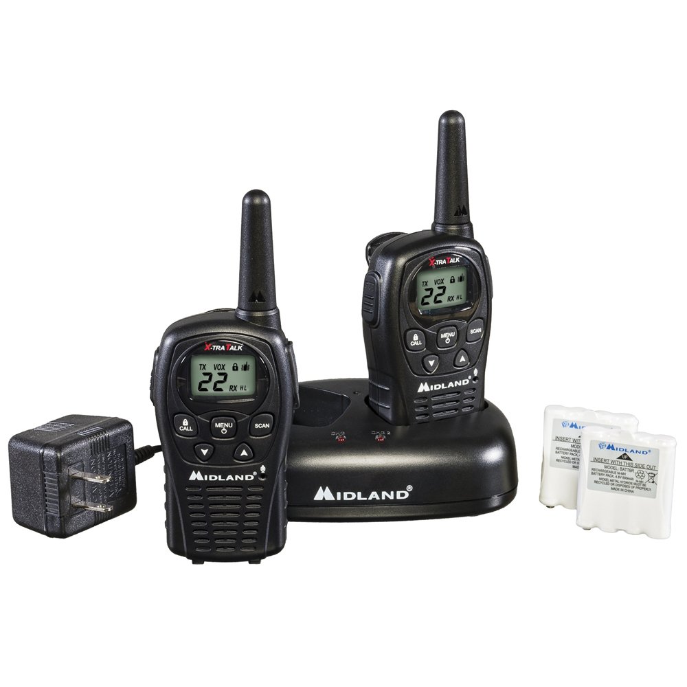 Midland - LXT500VP3, 22 Channel FRS Two-Way Radio with Channel Scan - Up to 24 Mile Range Walkie Talkie, Silent Operation, Water Resistant (Pair Pack) (Black)