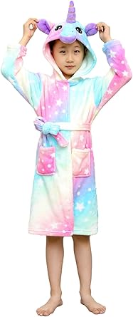 Unicorn Design Hooded Robe Skin Friendly /& Soft Bathrobe for Girls 3 to 11 Y