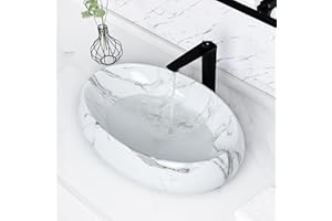Tysun Vessel Sink Oval, 24'' x 16'' Modern Above Counter Countertop Bathroom Vessel Sink, White Porcelain Ceramic Vessel Vanity Sink Art Basin with Pop-Up Drain