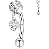 FUNLMO Belly Button Ring Cubic Zirconia Dangle Belly Button Piercing G23 Titanium Belly Ring Navel Piercing Jewelry 14G Navel Barbell Stud