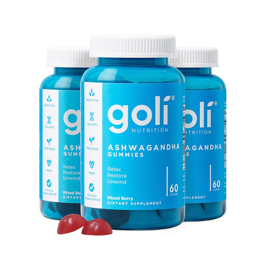 Goli Ashwagandha & Vitamin D Gummy - 180 Count - Mixed Berry, KSM-66, Vegan, Plant Based, Non-GMO, Gluten-Free & Gelatin Free Relax. Restore. Unwind, Pack of 3 Image