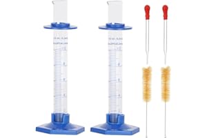 KIGITIK 2Pcs 10ml Graduated Cylinder, Thick Glass Measuring Cylinder, with Anti-Falling Plastic Base and Bumper Guards, for Science Laboratory Measuring Liquid, Bring 2 Brushes and 2 droppers