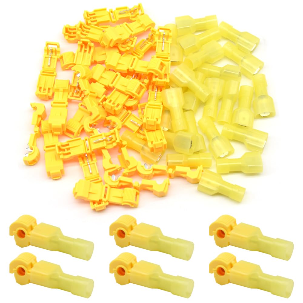 CEEYSEE 60Pcs T Tap Wire Connectors 12-10 AWG of Yellow Self-Stripping and Nylon Male Spade Terminal Quick Disconnects Electrical Connectors Kit (NXJY)