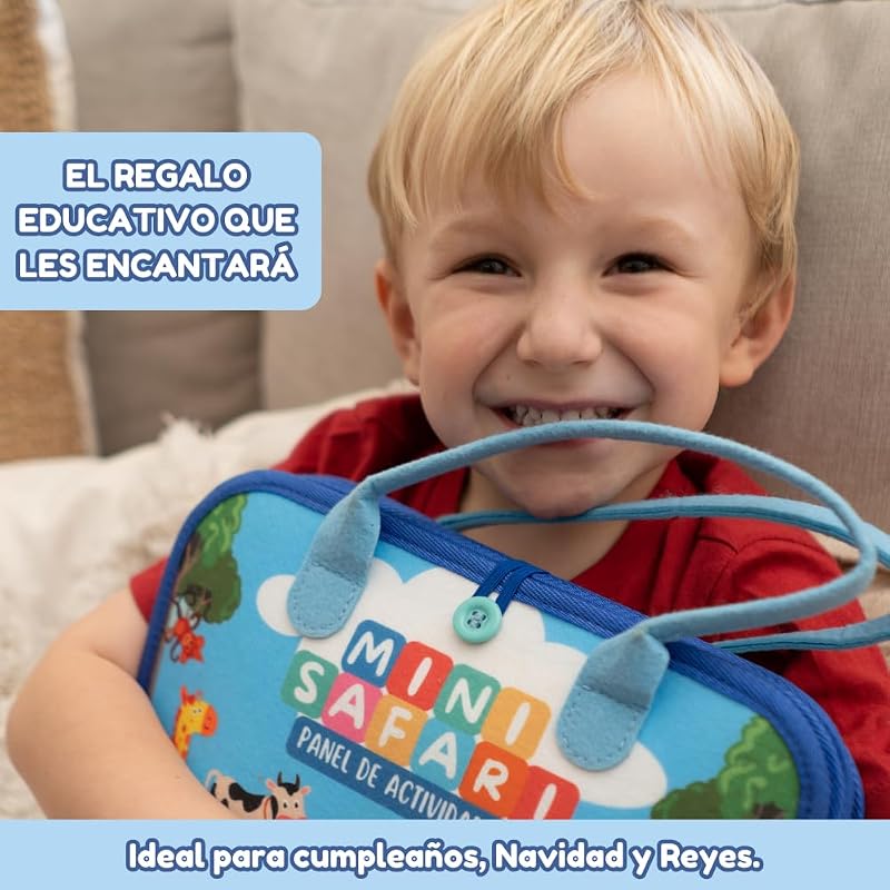 Tabuleiro Ocupado Montessori EM ESPANHOL – 3, 4 e 5 anos, Brinquedo de Viagem Portátil Educativo Sensorial Motricidade Fina e Aprendizagem, Livro de feltro Montessori, Presente para Raparigas e Rapazes