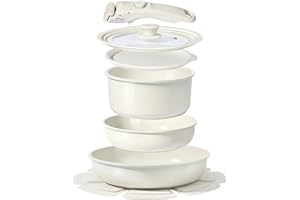 GiPP Ceramic Pots and Pans Set Non Stick, Nonstick Detachable Handle Cookware Sets, Healthy Non Toxic PFAS PFOA & PTFE Free, 