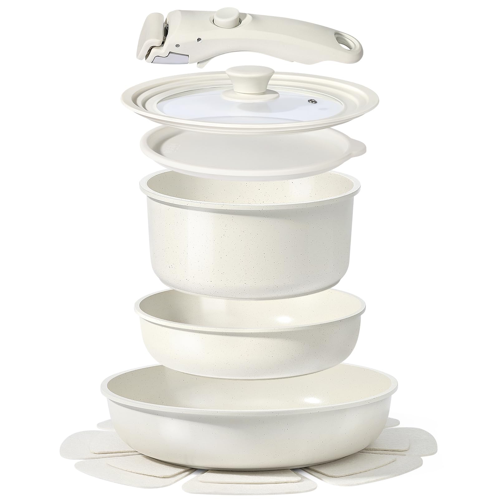 Photo 1 of GiPP Ceramic Pots and Pans Set Non Stick, Nonstick Detachable Handle Cookware Sets, Healthy Non Toxic PFAS PFOA & PTFE Free, Dishwasher ?Oven Safe, Induction Kitchen Pot and Pan, 8 Piece Cream
