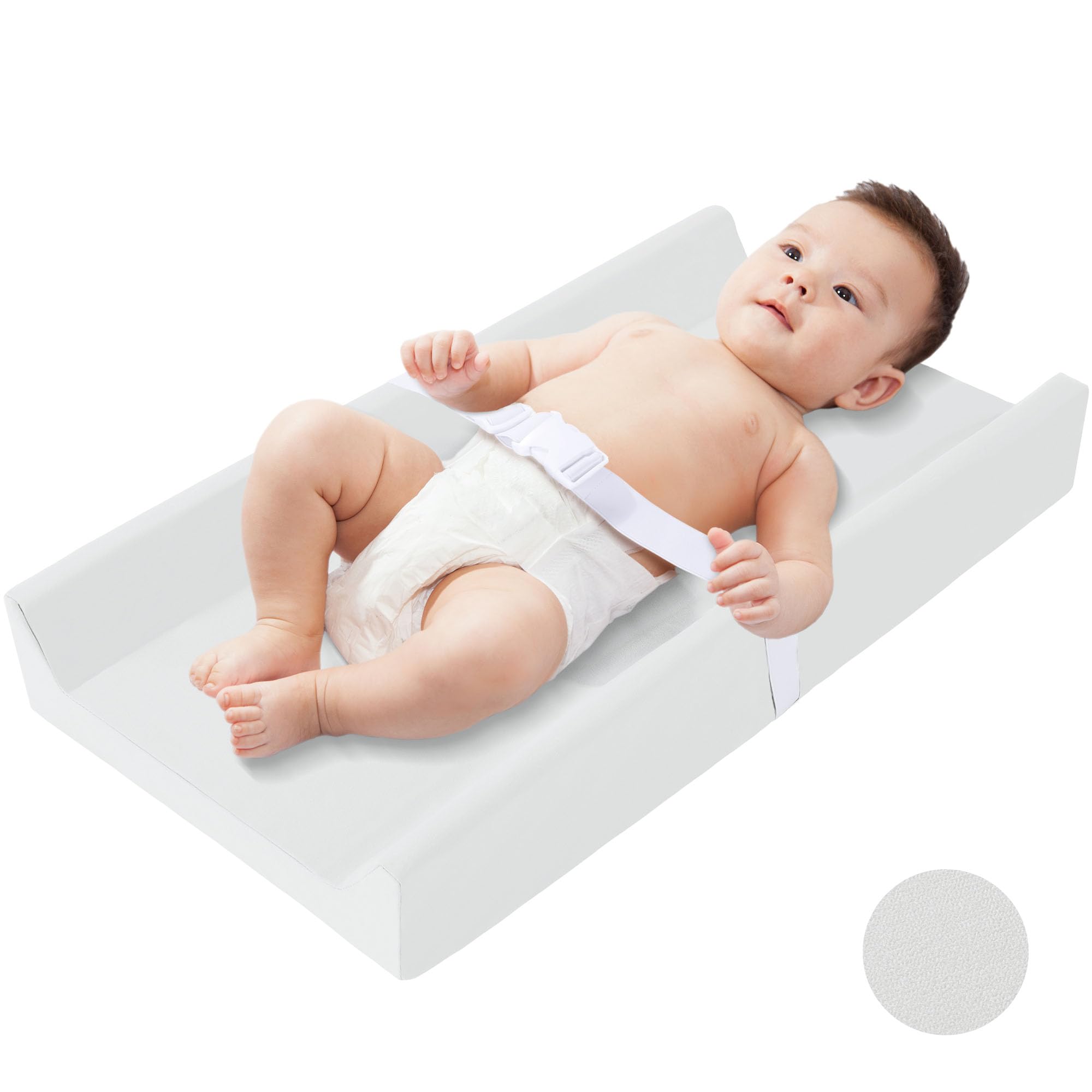 Photo 1 of HOMBYS PU Leather Baby Changing Pad,Waterproof Wipeable Diaper Changing Pad,Memory Foam Wipe Clean Changing Pad with Elastic Rubber Band,Changing Table Mattress,31.5"x15.7"x4.25",White