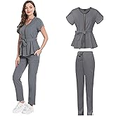 ALIALAVESTA Medical Scrubs for Wome Top & Pants with Zipper Drawstring Pants,Easy Care Uniforms