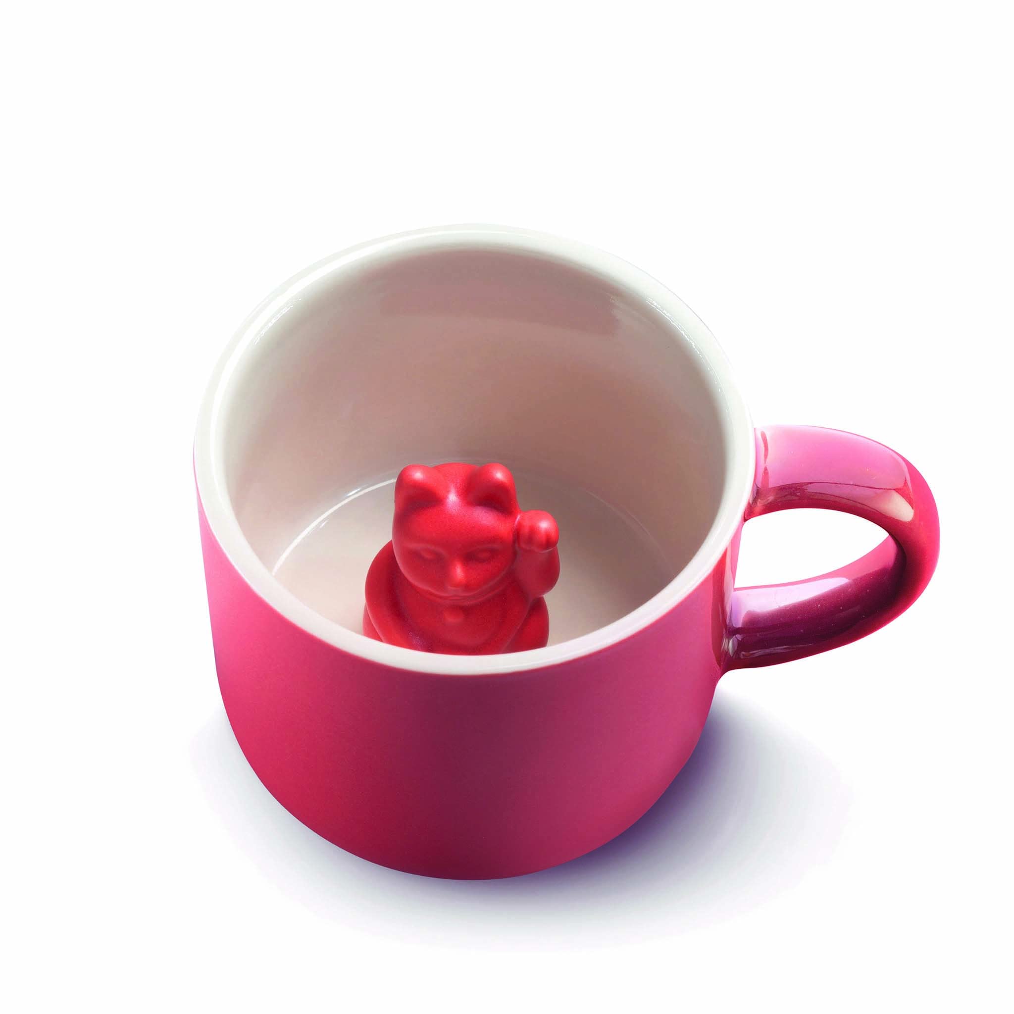 DONKEY Maneki Neko Lucky Mug Red Cup with Waving Cat Lucky Cat Lucky Cup Coffee Mug Tea Cup in Red