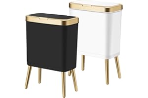 Procade 2Pack Trash Can with Lid, Modern Bedroom Garbage Can with Gold Edge, Slim Kitchen Garbage Bin，4 Gallon Trash Bin Plastic Waste can for Office, Living Room,Toilet,Bathroom (Black+White)