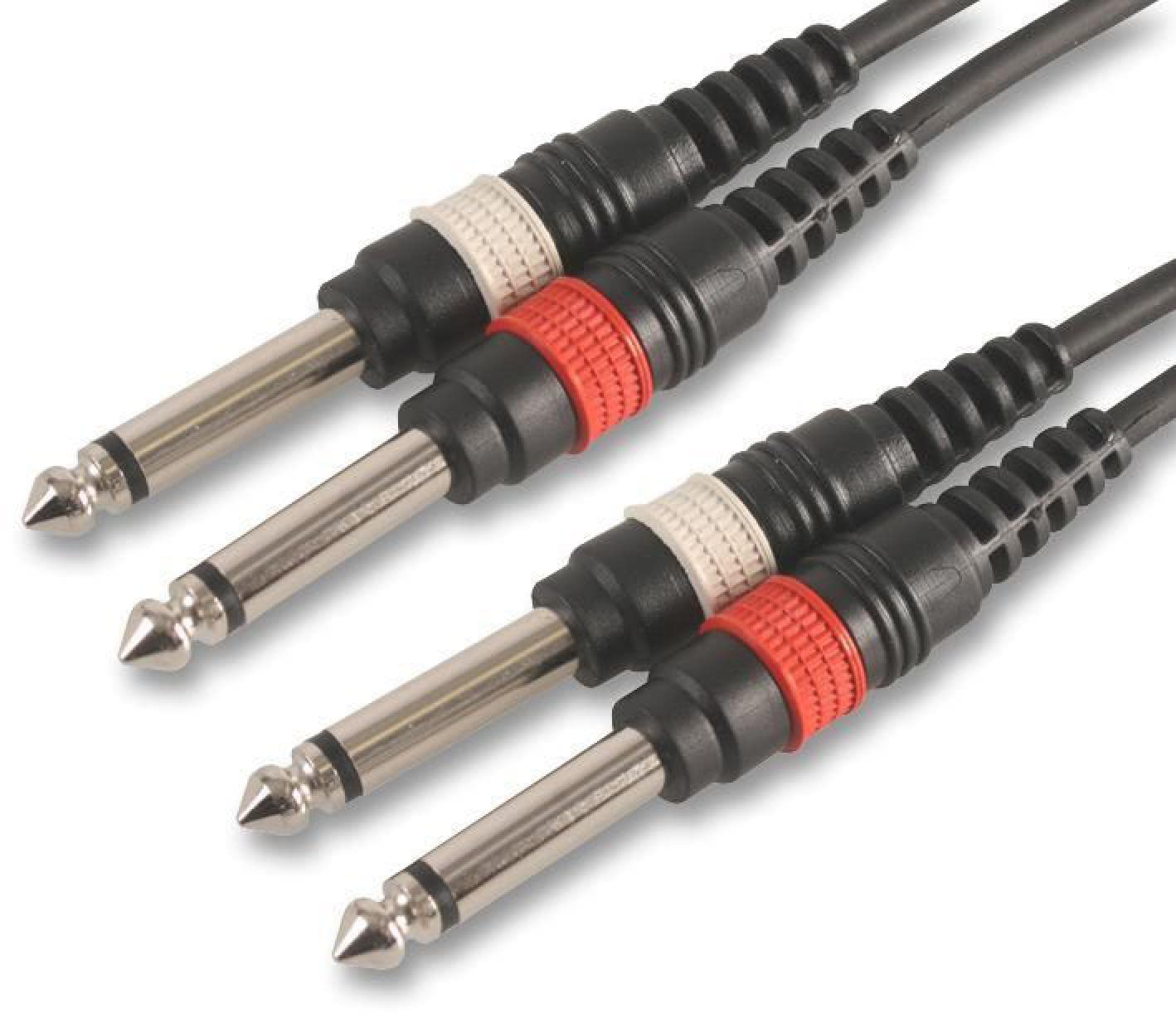 PULSE 3m Dual 1/4" Mono Jack Cable – 2× Jack Plugs to 2× Jack Plugs, Colour‑Coded, Nickel Connectors, Helical Shielded – PLS00130