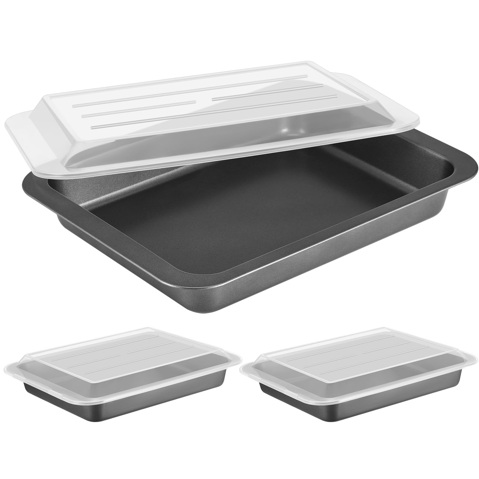 Photo 1 of 3 Pcs Cake Pan with Lid 9x13 Inch Nonstick Steel Bakeware Rectangle Baking Pan with Cover for Brownies Cakes Cookies Cooking Baking Birthday Party Outdoor Picnics, Gray